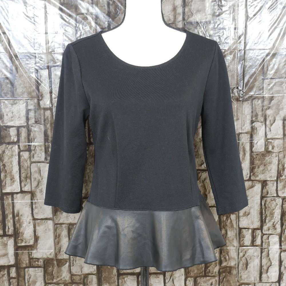 Ann Taylor Black Faux Leather Hem Size Med Top